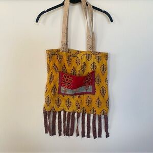 Upcycled Yellow and Red Patterned Tote Bag Made in India